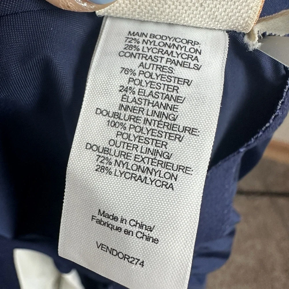 Tory Burch Sport One‎ Piece Swimsuit Size Medium Crew Neck Navy Blue White